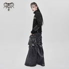 DEVIL FASHION Men's Punk Eyelet Chained Faux Leather Splice Shirt
