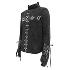 DEVIL FASHION Men's Punk Eyelet Chained Faux Leather Splice Shirt