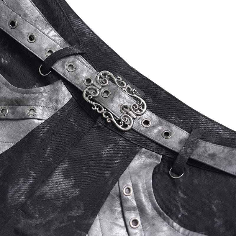 DEVIL FASHION Men's Punk Eyelet Layered Patchwork Pants