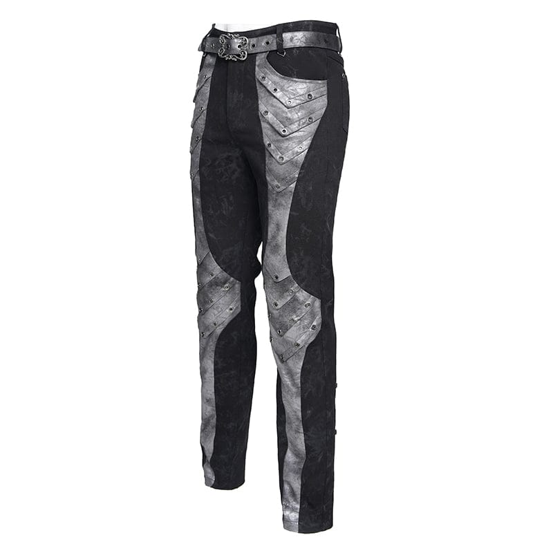 DEVIL FASHION Men's Punk Eyelet Layered Patchwork Pants
