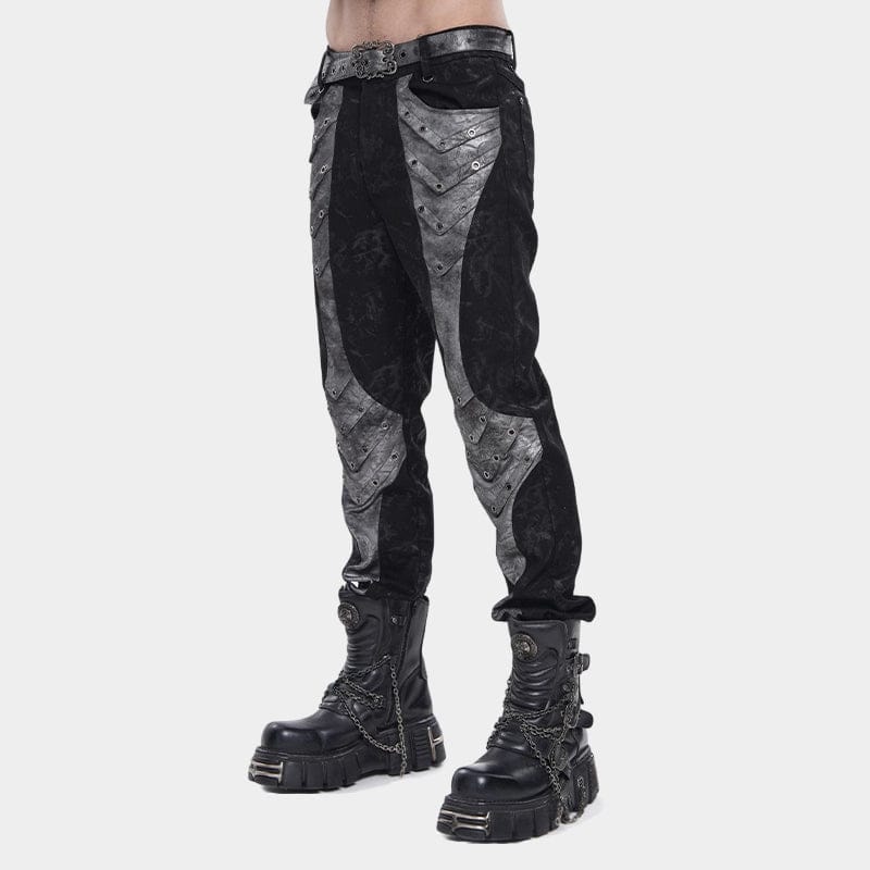 DEVIL FASHION Men's Punk Eyelet Layered Patchwork Pants