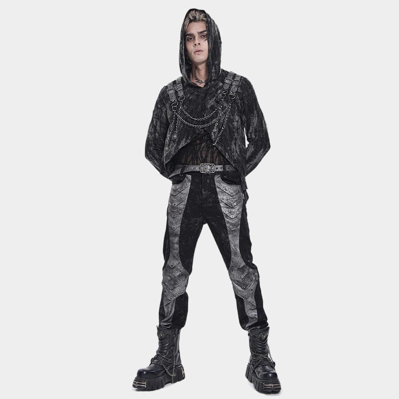 DEVIL FASHION Men's Punk Eyelet Layered Patchwork Pants