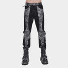 DEVIL FASHION Men's Punk Eyelet Layered Patchwork Pants