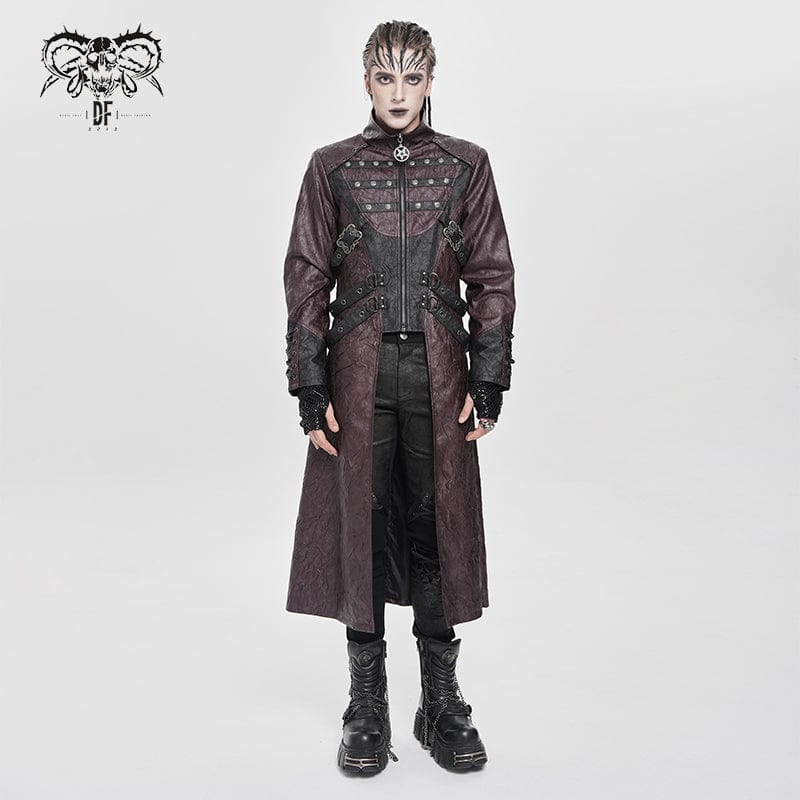Men's Punk Eyelet Strappy Zip Coat Red – Punk Design