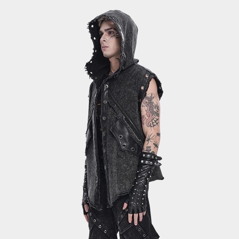 Men's Punk Eyelet Unedged Hooded Vest – Punk Design