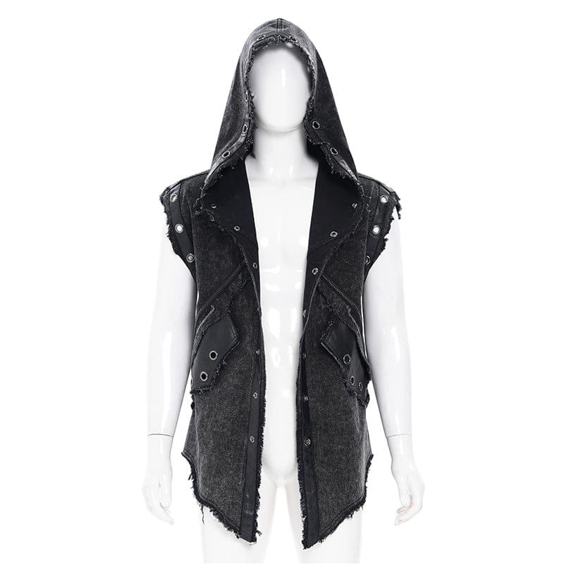 DEVIL FASHION Men's Punk Eyelet Unedged Hooded Vest