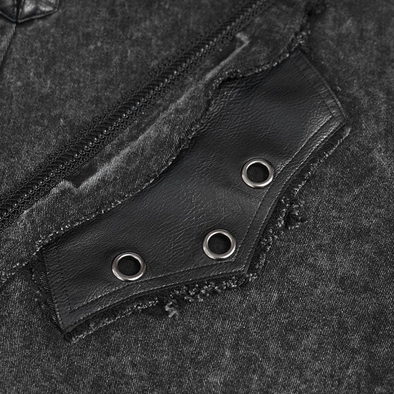 DEVIL FASHION Men's Punk Eyelet Unedged Hooded Vest