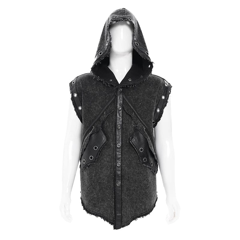 Men's Punk Eyelet Unedged Hooded Vest – Punk Design