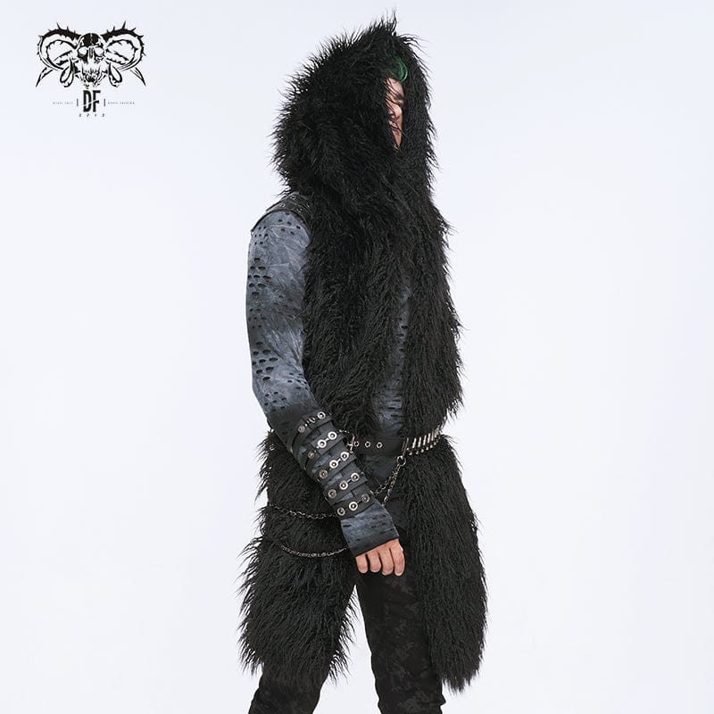 DEVIL FASHION Men's Punk Faux Fur Scarf with Hood