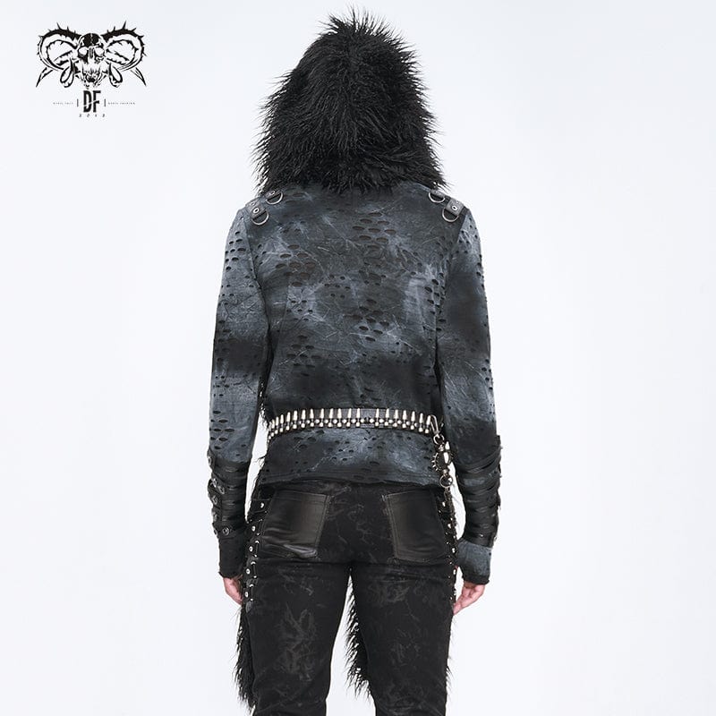 DEVIL FASHION Men's Punk Faux Fur Scarf with Hood