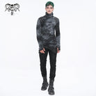 DEVIL FASHION Men's Punk Irregular Stand Collar Ripped Shirt