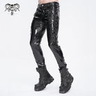 DEVIL FASHION Men's Punk Lace-up Patent Leather Pants
