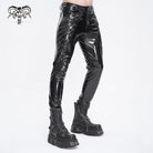 DEVIL FASHION Men's Punk Lace-up Patent Leather Pants