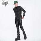 DEVIL FASHION Men's Punk Lace-up Patent Leather Pants