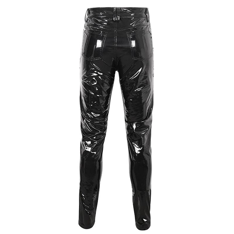 DEVIL FASHION Men's Punk Lace-up Patent Leather Pants
