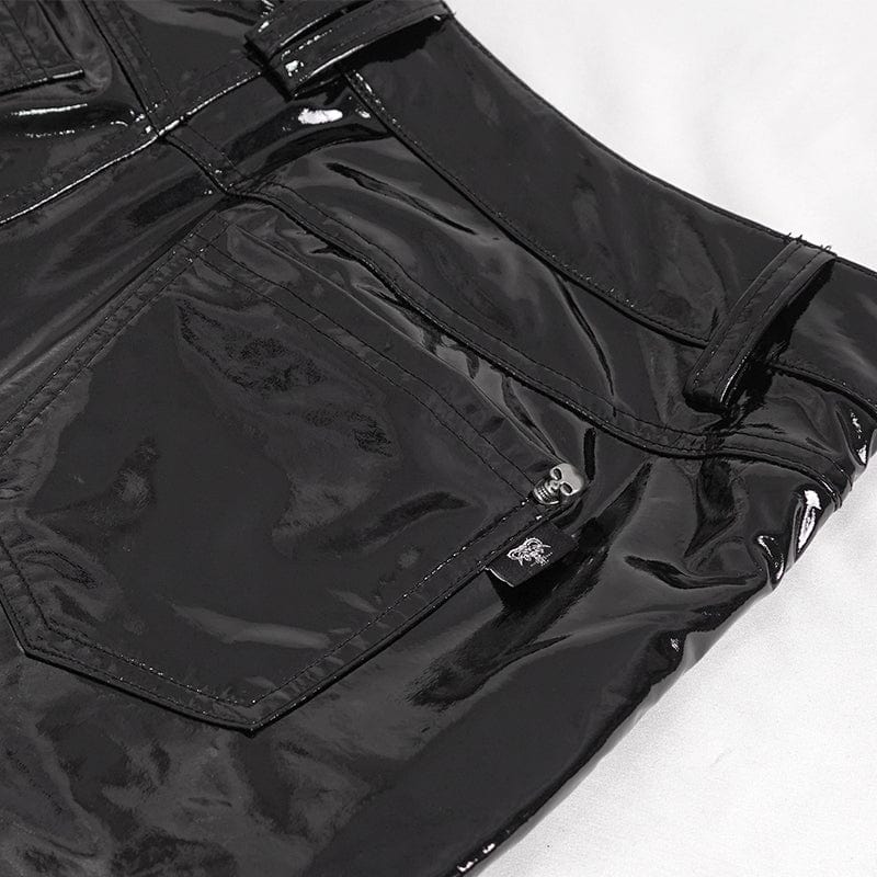 DEVIL FASHION Men's Punk Lace-up Patent Leather Pants
