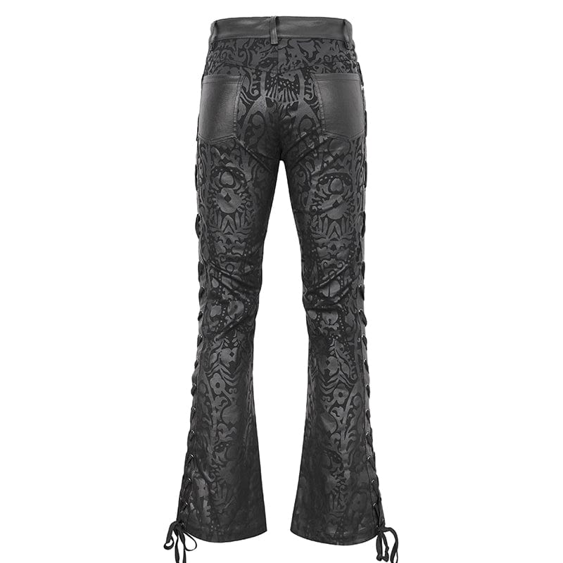 DEVIL FASHION Men's Punk Lace-up Totem Printed Flared Pants