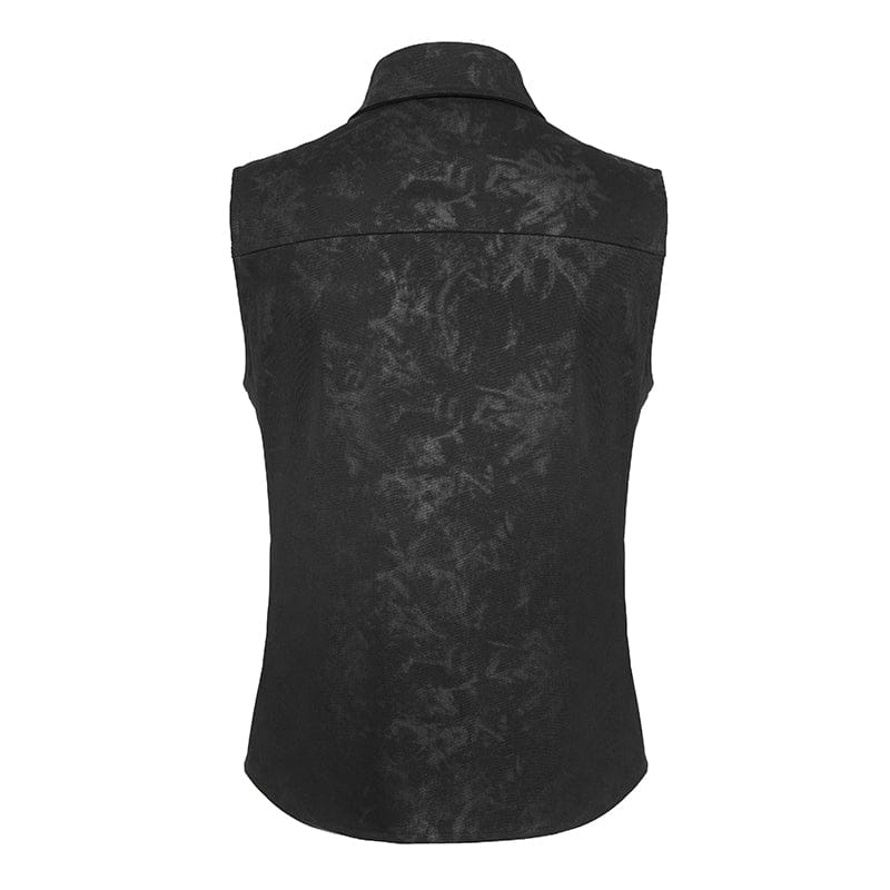 DEVIL FASHION Men's Punk Layered Buckle-up Straps Turn-down Collar Top