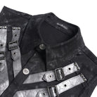 DEVIL FASHION Men's Punk Layered Buckle-up Straps Turn-down Collar Top