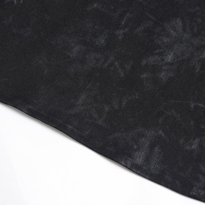 DEVIL FASHION Men's Punk Layered Buckle-up Straps Turn-down Collar Top