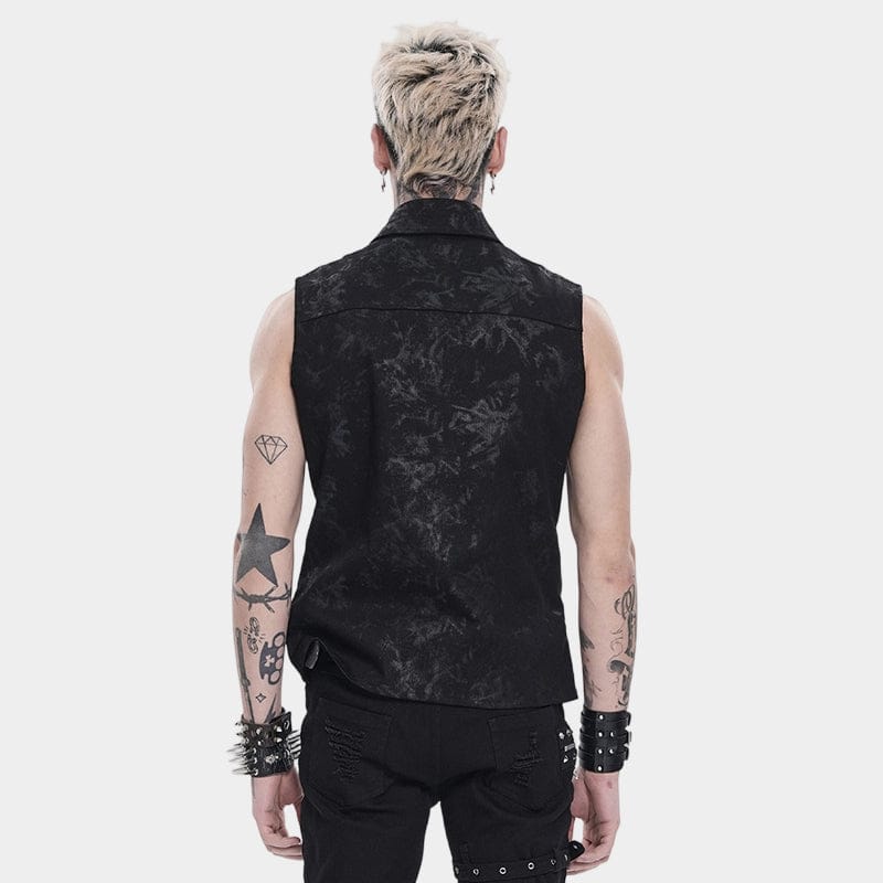 DEVIL FASHION Men's Punk Layered Buckle-up Straps Turn-down Collar Top