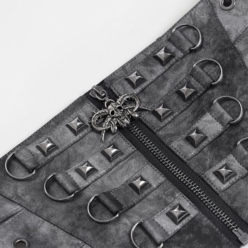 DEVIL FASHION Men's Punk Layered Rivets Zip  Girdle