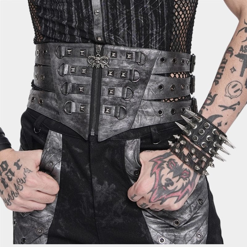 DEVIL FASHION Men's Punk Layered Rivets Zip  Girdle