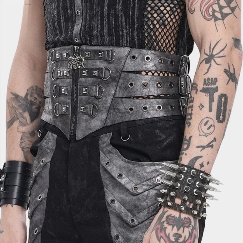 DEVIL FASHION Men's Punk Layered Rivets Zip  Girdle