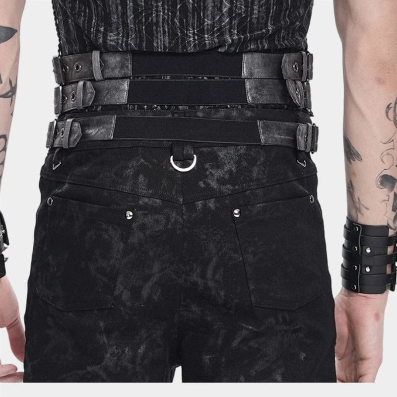 DEVIL FASHION Men's Punk Layered Rivets Zip  Girdle
