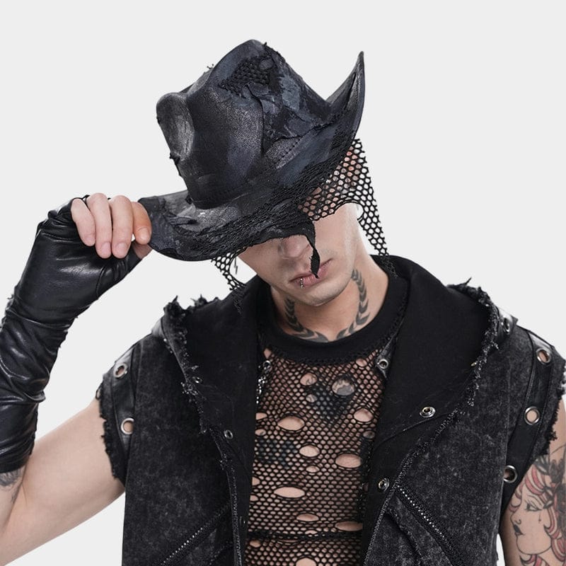 DEVIL FASHION Men's Punk Mesh Patchwork Distressed Hat