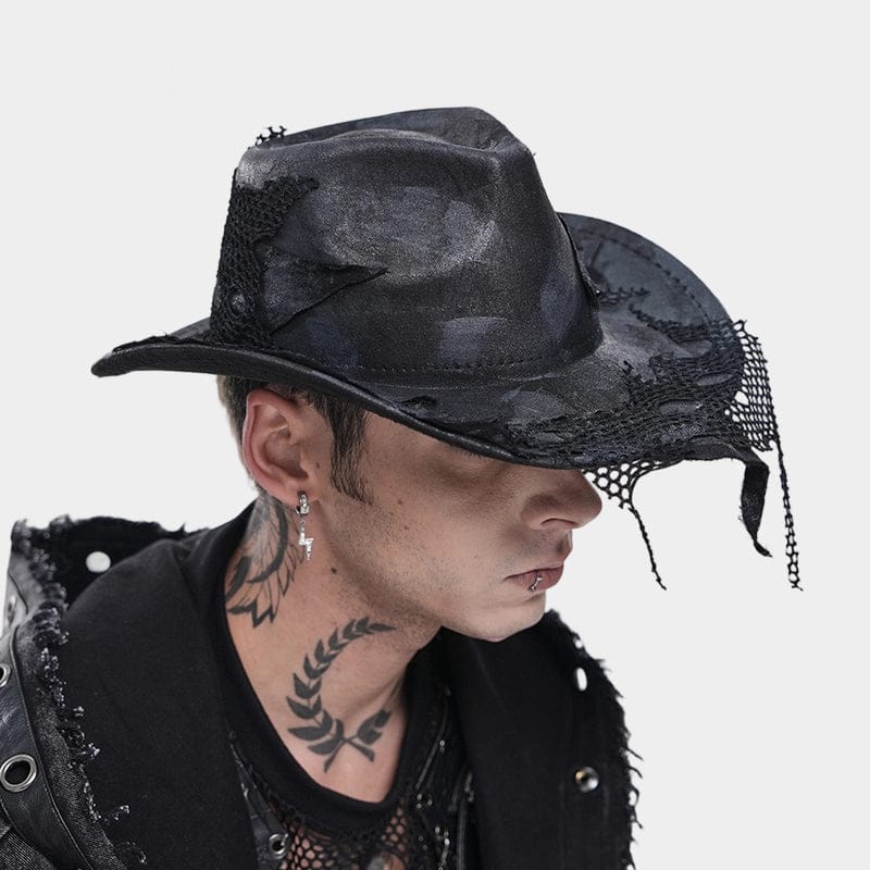DEVIL FASHION Men's Punk Mesh Patchwork Distressed Hat