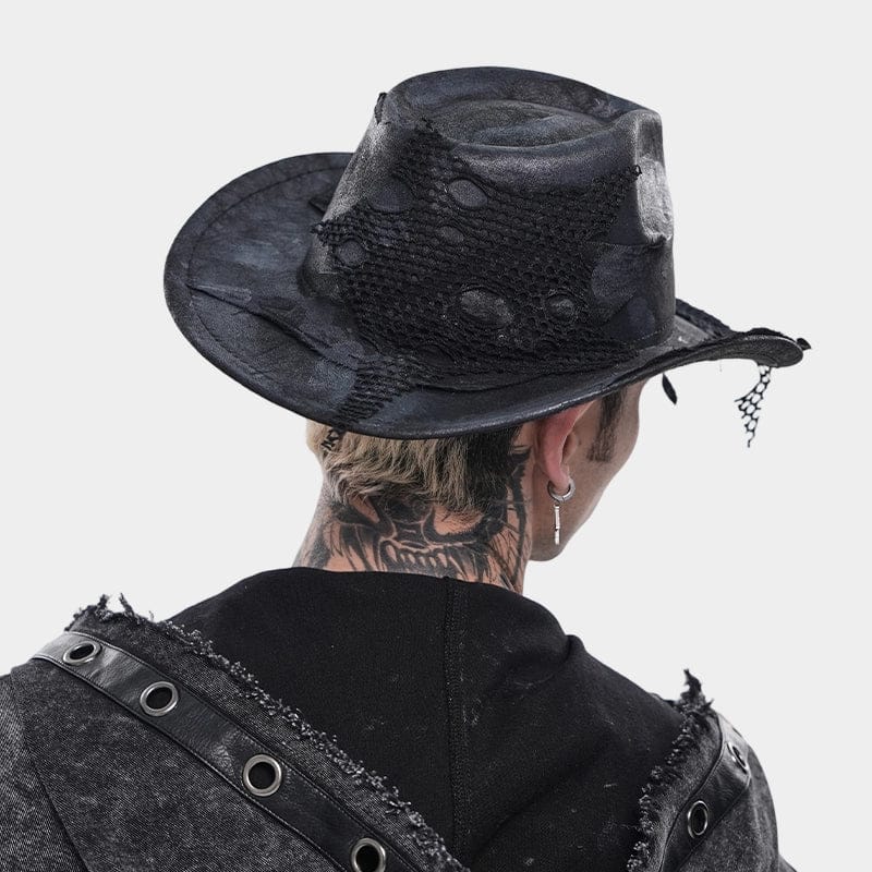 DEVIL FASHION Men's Punk Mesh Patchwork Distressed Hat