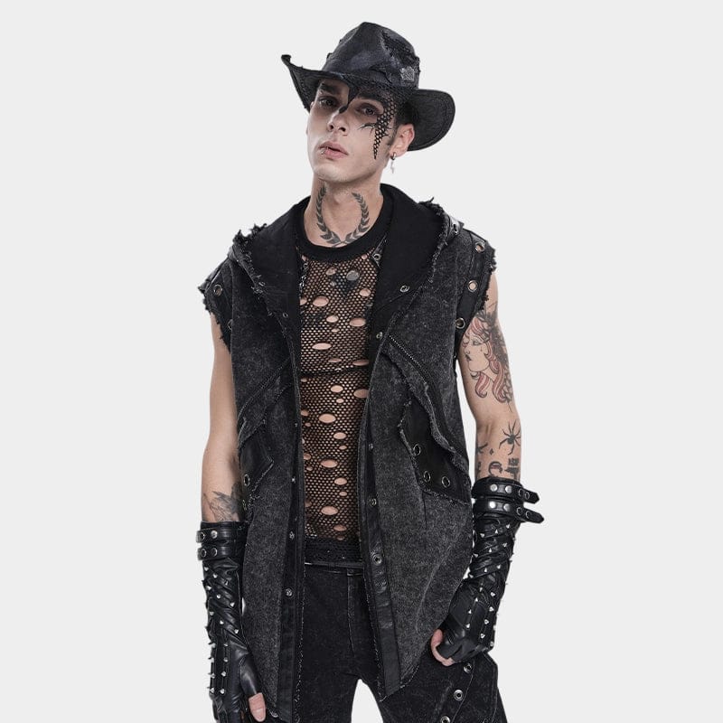 DEVIL FASHION Men's Punk Mesh Patchwork Distressed Hat
