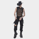 DEVIL FASHION Men's Punk Mesh Patchwork Distressed Hat