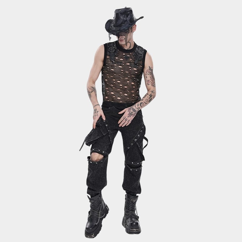 DEVIL FASHION Men's Punk Mesh Patchwork Distressed Hat