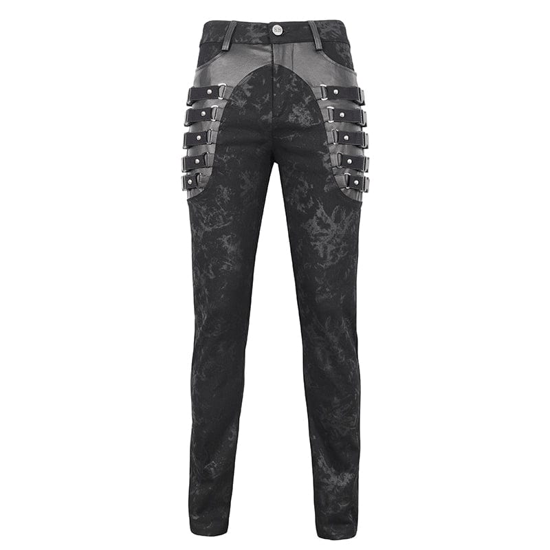DEVIL FASHION Men's Punk Multi-buckle Distressed Pants