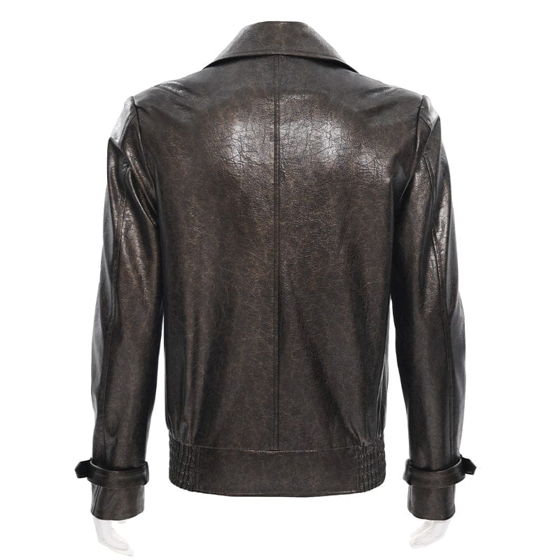 DEVIL FASHION Men's Punk Notched Lapel Studded Biker Jacket