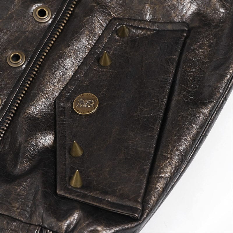 DEVIL FASHION Men's Punk Notched Lapel Studded Biker Jacket