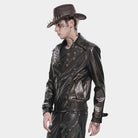 DEVIL FASHION Men's Punk Notched Lapel Studded Biker Jacket