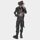 DEVIL FASHION Men's Punk Notched Lapel Studded Biker Jacket