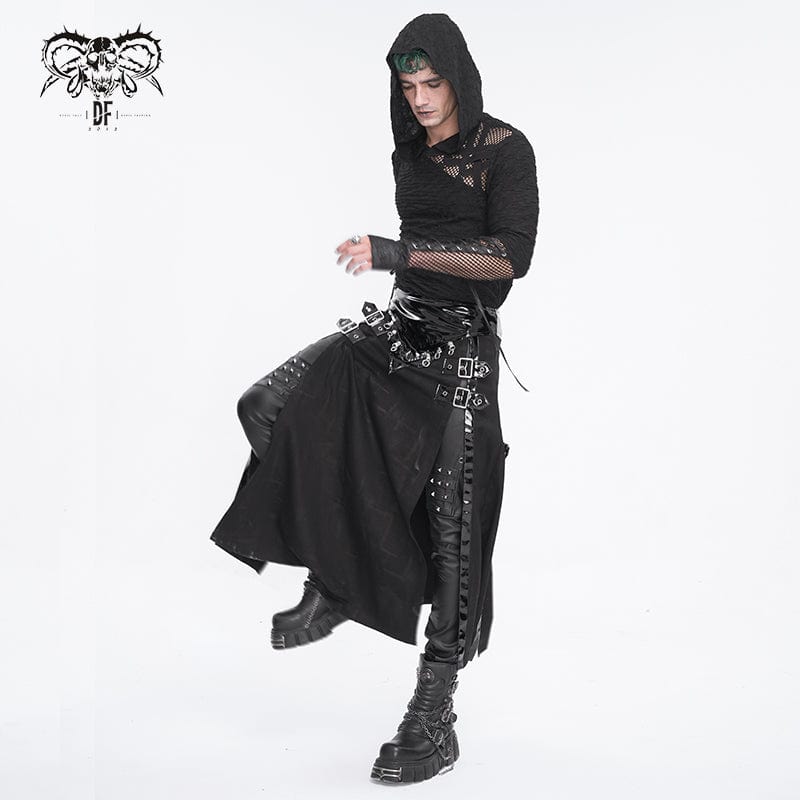 DEVIL FASHION Men's Punk Patent Leather Splice Split Skirt