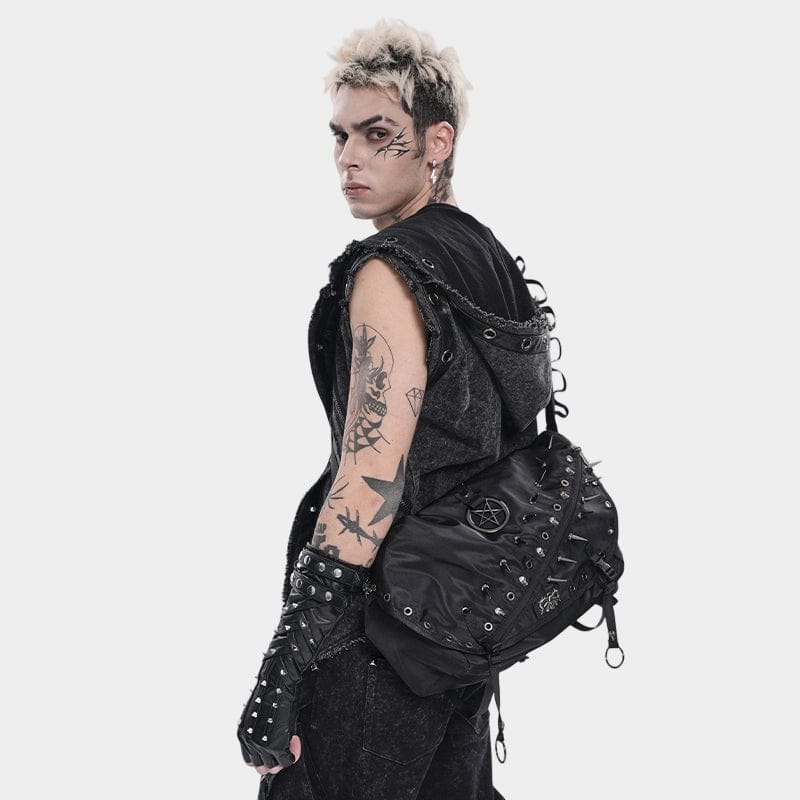 DEVIL FASHION Men's Punk Pentacle Eyelets & Rivets Bag