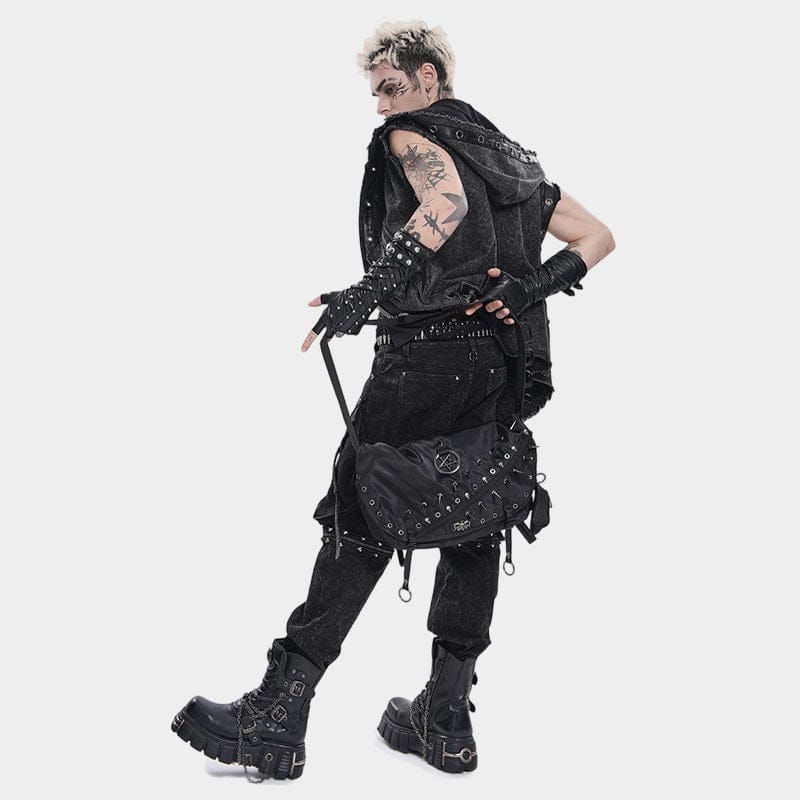DEVIL FASHION Men's Punk Pentacle Eyelets & Rivets Bag