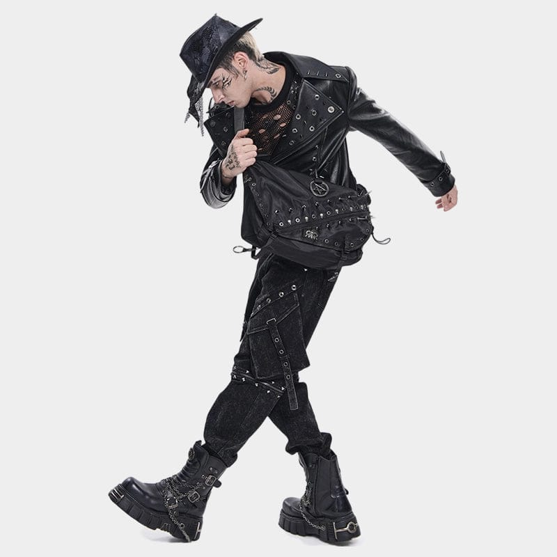 DEVIL FASHION Men's Punk Pentacle Eyelets & Rivets Bag