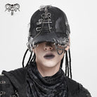 DEVIL FASHION Men's Punk Ring Safety Pin Chained Hat