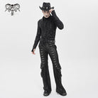 DEVIL FASHION Men's Punk Ripped Mesh Splice Lace-up Baggy Trousers