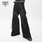 DEVIL FASHION Men's Punk Ripped Mesh Splice Lace-up Baggy Trousers