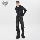 DEVIL FASHION Men's Punk Ripped Mesh Splice Lace-up Baggy Trousers