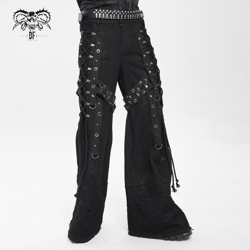 Men's Punk Ripped Mesh Splice Lace-up Baggy Trousers – Punk Design