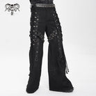 DEVIL FASHION Men's Punk Ripped Mesh Splice Lace-up Baggy Trousers